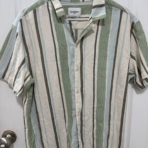 Goodfellow & Co Men's Casual Green and Cream Striped Shirt